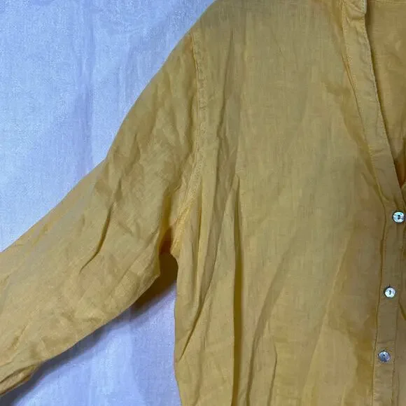 Sigrid Olsen Medium Button Up Shirt Yellow Linen Long Sleeve Roll Tab Boho - Picture 6 of 13